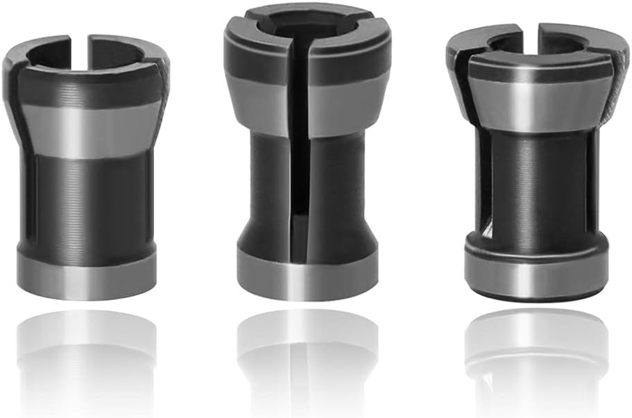 Mesee 3 Pieces Router Collet Chuck, 6mm 6.35mm 8mm Router Bit Collet Chuck Clamping Adapter for Woodworking CNC Engraving Trimming Carving Machine Tool