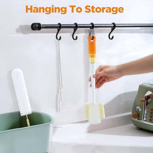 Image of OUTXE 6 Pack Bottle Brush Set, 5-in-1 Water Bottle Cleaner Brush, 14 inch Long Handle Bottle Cleaning Brush, 3 Straw Brush, Removable Nipple Detail Brush for Cup Lid Gap, with Replecement Sponge