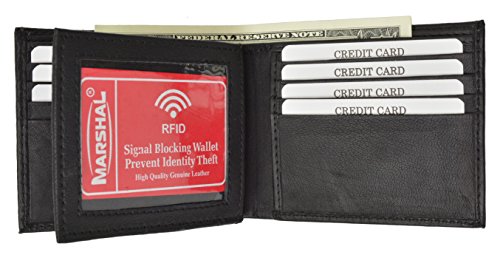 RFID Blocking Premium Soft Leather Men's Multi-Card Compact Center Flip Bifold Wallet