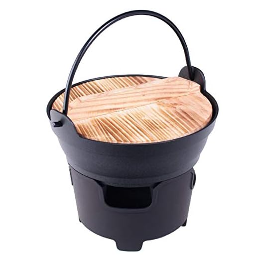 Happy Sales HSNBS-IRORI, Japanese Style Single Serving Shabu Shabu Pot Pan Hot Pot Sukiyaki Pan Irori Nabe Pot with Wooden Lid and Cooking Stove 32 fl. oz 7" Diameter