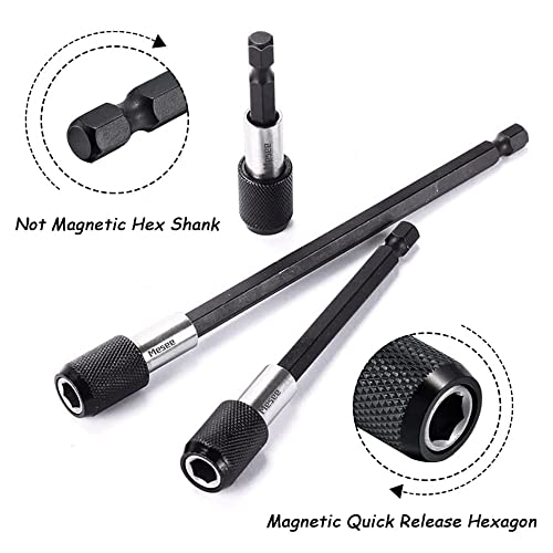 Mesee 3Pcs Drill Bit Extension, 1/4” Hex Shank Magnetic Chuck Adapter Quick Release Bar Socket Screwdriver Bit Holder Set 60Mm/100Mm/150Mm #TOP2