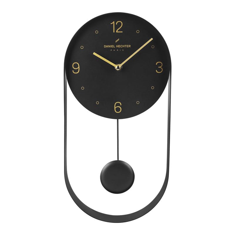 Image of Daniel Hechter Paris Aveyron Collection Wall Clock, Silent Sweep Non-Ticking Quartz Movement,15.75Inch(40 cm), Oval All-Metal Frame,Metal Pendulum,Modern Decorative Clock for Home & Office - DHCL1006