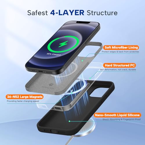 Image of Miracase Magnetic for iPhone 12 Case /iPhone 12 Pro Case, [Soft Anti-Scratch Microfiber Lining], Compatible with MagSafe, Liquid Silicone Shockproof Drop Protection Phone Case for 12 /12 Pro,Black