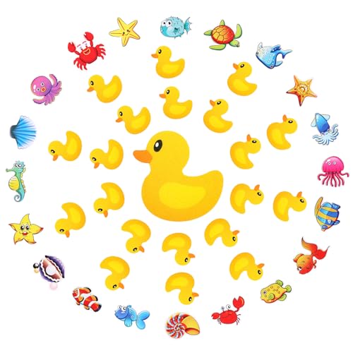 Chiisong 40 calcomanías antideslizantes para bañera, diseño de pato y criaturas marinas, calcomanías de ducha con hilo antideslizante, apliques con raspador para bañera, piscinas, barcos, escaleras