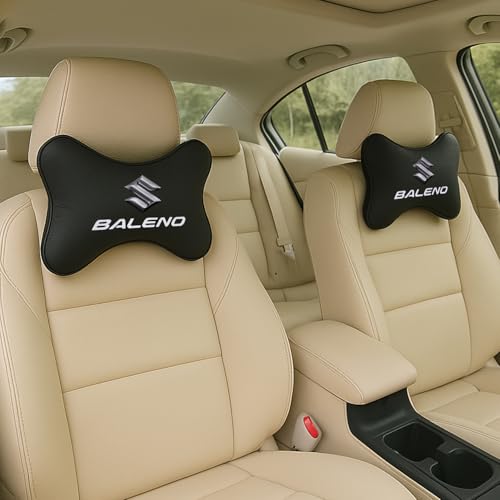 Image of Maruti Suzuki Baleno Car Headrest Neck Pillow - Neck Support Cushion for Driving | Soft Polyester, Ergonomic, Pain Relief, Travel Use | 26 x 18 cm (Black)