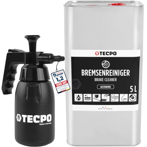 TECPO Bremsenreiniger, 5 Liter Teilereiniger mit Sprühflasche, 1 Liter
