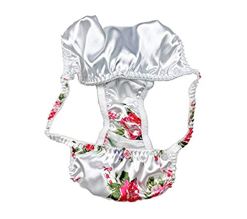 Satini Women's Floral Satin Tanga Bikini Lingerie Panties Knickers (White, L) #TOP5