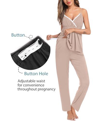 Image of SWOMOG Maternity Nursing Robe Set 3 Piece Breastfeeding Pajamas 3 in 1 Labor Delivery Sleevless Tops&Long Pants Pregnancy Pjs