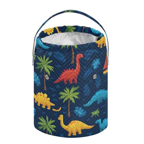 Image of Tatenale Crochet Bag Yarn Bag Knitting Project Bag with Pockets and Handle Portable Yarn Storage Organizer Tangle Free 8.3x11 InchTropical Leaves and Multicolored Dinosaurs34