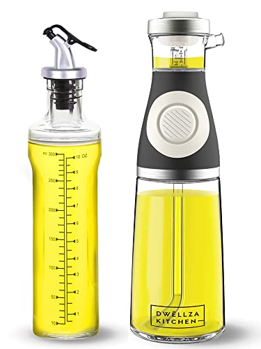 DWÃ‹LLZA KITCHEN Olive Oil Dispenser Bottle for Kitchen and Vinegar Bottle Set - Olive Oil Bottle Dispenser Set - 17oz Measuring Glass Oil Dispenser and a 12oz Oil and Vinegar Dispenser Bottle