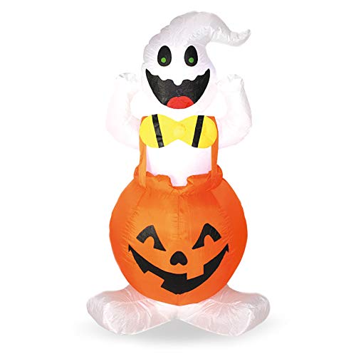 Joiedomi Halloween 4 FT Inflatable Ghost in Pumpkin Overall with Build-in LEDs Blow Up Inflatables for Halloween Party Indoor, Outdoor, Yard, Garden, Lawn Decorations