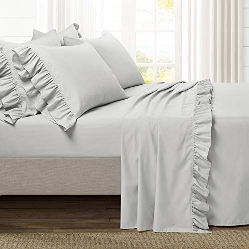 Image of Lush Decor Reyna Ruffle Sheet Set 6 Piece Set King, Light Gray - King Sheets - Gray Bed Sheets - King Size Bed Sheet Set - Coquette Bedroom Decor