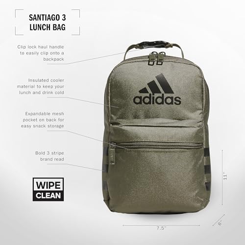 Image of adidas Santiago Bag Cooler, Insulated Food Container, Adult Lunch Boxes for Women and Men with Mesh Pocket, Olive Strata Green /Impact Orange /Black /3.0, One Size