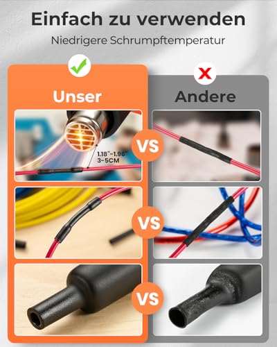 Eventronic 400 Stück Schrumpfschlauch Set, 3:1 Schrumpfung, IP65 Wasserdicht Schrumpfschlauch mit Kleber, Insgesamt 40,5 m, Ideal für Elektrische Isolierung und Drahtverbinder, Niemals Verblassen