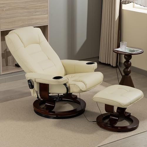 Sillón reclinable con masaje y otomán color beige miniatura 2