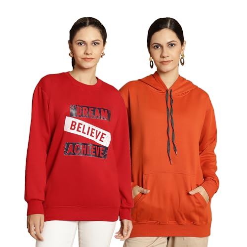 Image of Mack Jonney Printed Round Neck Cotton Fleece Sweatshirt for Women (Pack of 2)-MACK51199