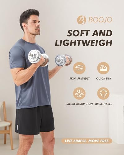 Image of BOOJO Workout Mens Shirts - Casual Black Quick Dry Moisture Wicking T-Shirts Crew Neck Short Sleeve for Gym Athletic Running
