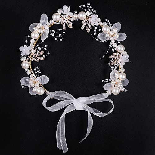 Tocados de Niña Comunion, Diadema Novia Boda, Adorno Pelo Comunion, Adornos para Pelo Boda, Con Diseño de Flores y Perlas Vides de Pelo de Hojas, Para el Cabello de Novia para Mujeres y Niñas