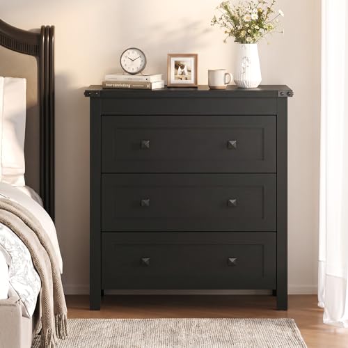 Image of BORNOON 3-Drawer Dresser, Small Wooden Chest of Drawers with Metal Knobs, Water-Resistant Top, Storage Organizer with Anti-Tip Kit for Bedroom, Nursery, Living Room