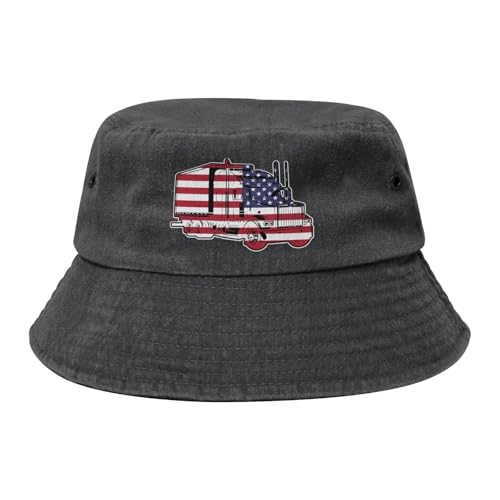 Qauirfe Semi Truck Driver American Flag Fashion Cowboy Denim Fisherman Hat Outdoor Fishing Cap Sun