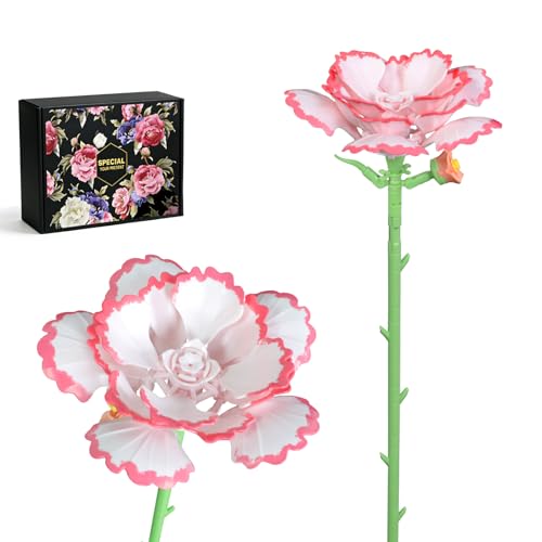 Carnations Flower Building Block Bouquet,Compatible with Lego Flower with Gradient Petal Details, Ideal for Tabletop Display and DIY Home Decoration(49PCS)