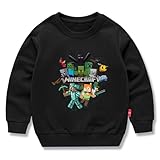 [ビューテ] マインクラフト 子供服 春秋 スウェット 長袖 クルーネック 男の子 女の子 綿100% キッズ 薄手 カジュアル 小学生 トップス プレゼント ブラック 130CM