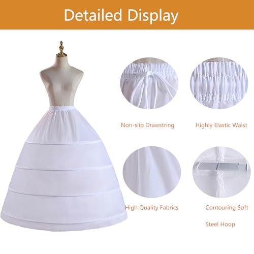 Image of Women's Petticoat Crinoline 4 Hoop Underskirt A-Line Floor Length Wedding Ball Gown Skirt Slips Bridal Dress Petticoats