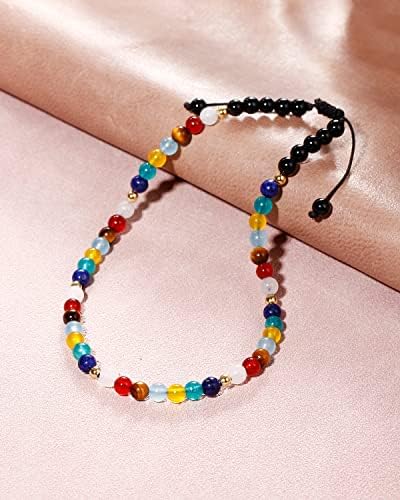 Jewboo 7 Chakra Beach Anklet Bracelet for Women Foot Crystals and Healing Stones Balance Yoga Meditation Worry Stone Strand (8.5-10 Inches)