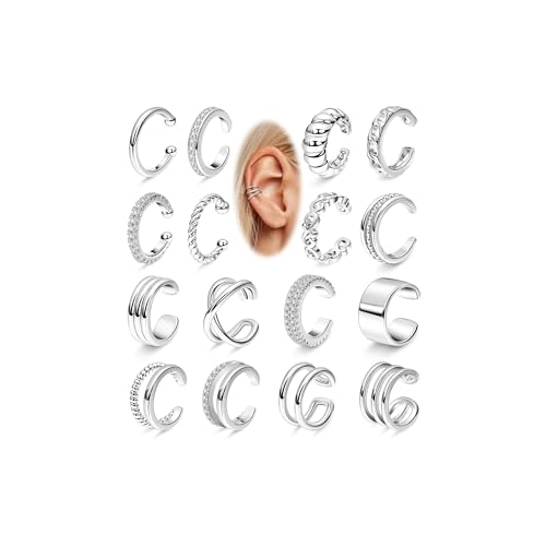 REVOLIA 16Pcs 14K Gold Plated Ear Cuff Earrings for Women Non Piercing Ear Cuffs Clip Cartilage Helix Earrings Fake Earrings Adjustable Wrap Ear Jewelry Set