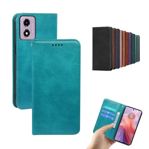 対応Moto G24 手帳型 シェルノートブックタイプ保護カバーノートブックカード収納側マグネットブラケット機能互換性のある耐衝撃性軽量モダンシンプルファッションPUレザー折りたたみ式フル保護カバー男性と女性のスマートフォンケース用(ライトブルー)