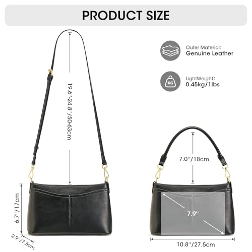 Image of Kattee Genuine Leather Crossbody Bags for Women Small Shoulder Purse Handbags with 2 Detachable Straps 6 Card Slots