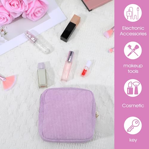 Image of Feminine Menstrual Care Bags for Teen Girls, Mini Corduroy Period Bag for Storing Sanitary Napkins Portable Makeup Pouch with Zipper Cosmetic Bag Tampon Pad Holder for Women Travel Purse (Purple)