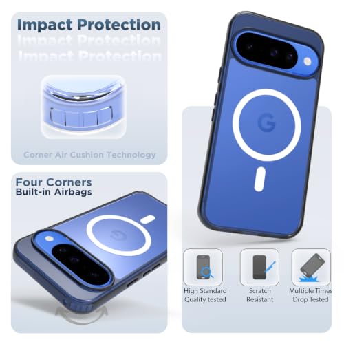 Image of RIGGEAR Shockproof Clear Hybrid Armor Magnetic Back Cover Case Compatible with MagSafe Accessories for Google Pixel 10 / Pixel 10 Pro (Clear-Black TPU Bumper + Transparent PC)(White MagRing)