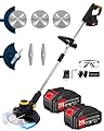 Weed Wacker - Electric Weed Cordless Eater, 12" Brush Cutter Battery Powered, (2 x 21V 4.0Ah Batteries & Charger), Brushless Grass Trimmer with Adjustable Shaft & Head for Yard and Lawn Care (Black)