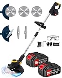 Weed Wacker - Electric Weed Cordless Eater, 12' Brush Cutter Battery Powered, (2 x 21V 4.0Ah Batteries & Charger), Brushless Grass Trimmer with Adjustable Shaft & Head for Yard and Lawn Care (Black)