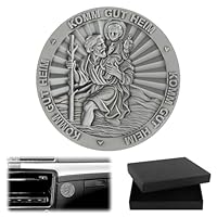 DXLing Heiligen Christophorus Auto Plaketten Ø 45mm GUT HEIM KOMM mit Magnet und 4 Doppelseitig Nanoklebeaufkleber Gesegnet Schutzpatron der Reisenden Christopherus Auto Magnet Modern