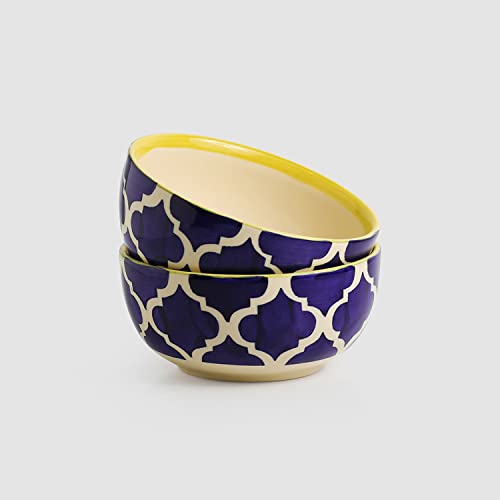 Image of ExclusiveLane 'Moroccan Bowls' Ceramic Bowls for Serving Bowls Set Snacks Bowl Set (2 Pieces, 520 ML) | Handpainted Microwave Safe Bowls for Kitchen Serving Bowls for Snacks Ceramic Bowls Set
