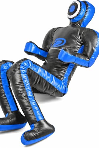 Grappling Dummy Multicolor BJJ MMA Wrestling & Judo Training Dummy Durable Punching Bag for Martial Arts & Self Defense Practice 180cm Unfilled (Black/Blue)