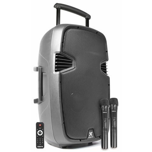 Vonyx SPJ-PA915 Enceinte Sono Portable avec Micros sans Fil - 700W Max, Bluetooth, USB/SD/MP3, Boomer 15