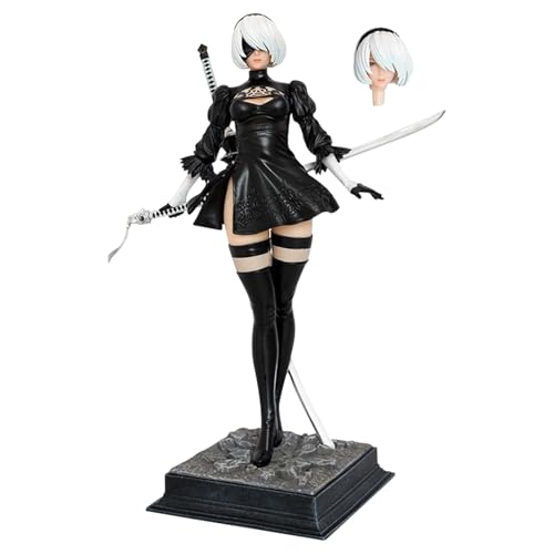 NlsqUK 2B Game Position Statue Interchangeable Head PVC Model (Black 28cm)