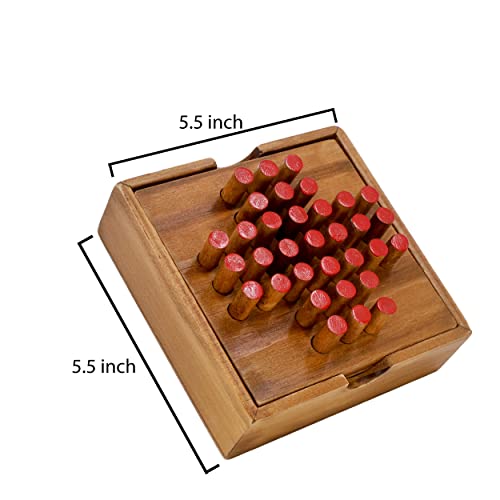 Wooden Solitaire Game - Board Wooden Peg Solitaire Games For Adults & Kids - Single Player 1 Person - Built-In Storage Box - Tabletop Classic Board Games - Table Top Vintage Board Games #TOP1
