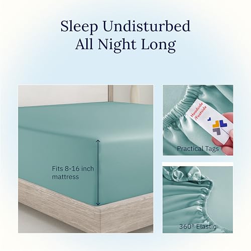 California King Fitted Sheets Soft, 100% Cotton, 400 Sateen, No Pop-Off Elastic, Deep Pocket, Durable Egyptian Quality Fitted Sheet with Head & Foot Tags (California King, Teal)