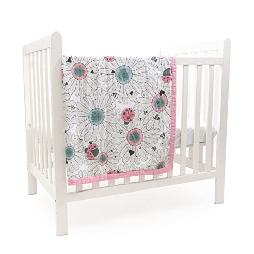 Jumpoff Jo - Baby Muslin Swaddle Blanket, 47" X 47" - Ultra Soft Bamboo Rayon & Muslin Cotton Lightweight Receiving Blanket, Machine Washable - Daisy Bug #TOP1