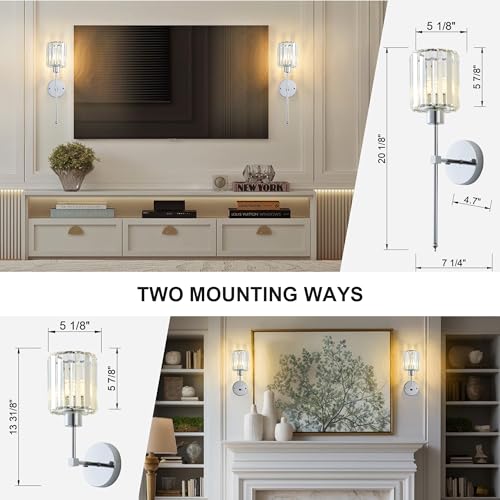 Image of KARTOOSH Hardwired Crystal Wall Sconces Set of 2