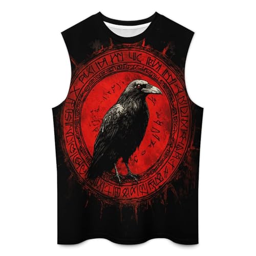 ENLACHIC Men's 3D Viking Tattoo Print Tank Tops Muscle Fit Norse Mythology Summer Gym Sleeveless Shirts3