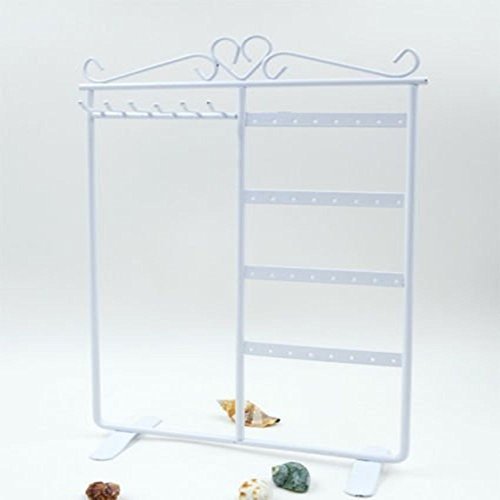 Ardisle Ceinture anti-cellulite Collier Boucles d'Oreilles Blanc Support Bijoux Présentoir organizer-32 trous pour suspendre les boucles d'oreilles et Collier 6 crochets pour suspendre Cover