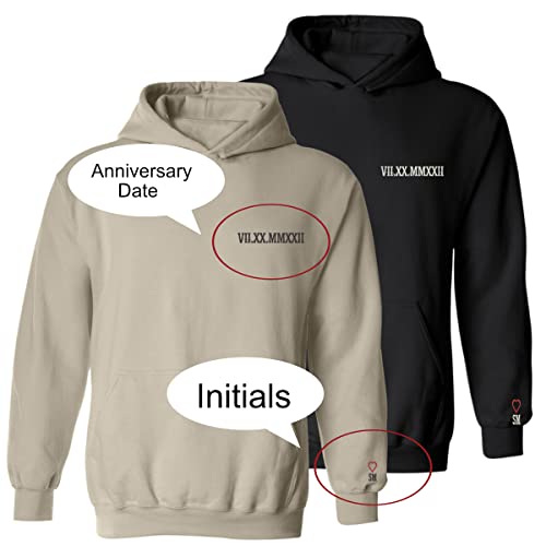 Matching Hoodies for Couples BF and GF, Personalized Embroidered Roman Numerals Hood, BF and GF Matching Hoodies With Anniversary Date, Custom Embroidered Hoodie4