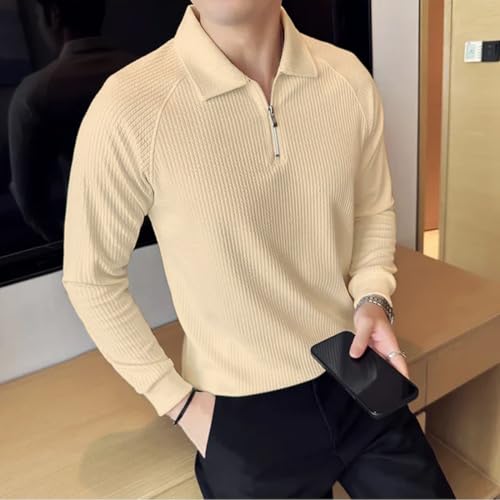 Image of madfrog Men Solid Zip Polo Neck Full Sleeve Polyester Blend Regular & Comfort Fit T-Shirt for Men's