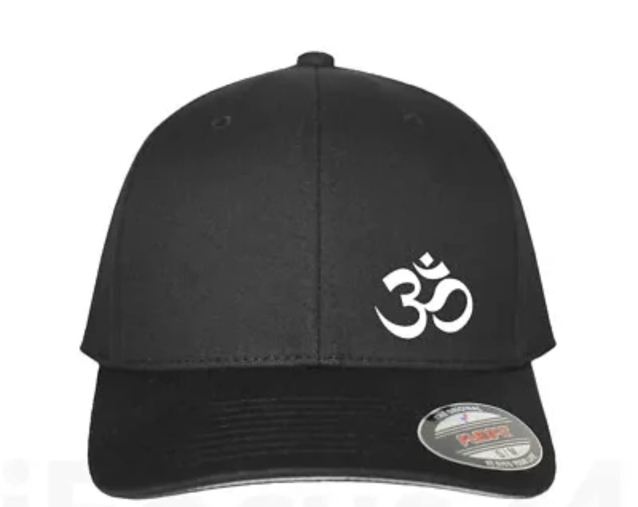 Om Aum Yoga Namaste Symbol Black Flex Fitted Hat Hindu Buddha Ganesh Baseball Cap