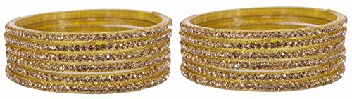 Image of NMII Glass with Zircon Gemstone and Beads Studdded Glossy Finished Traditional Bangle Set For Women and Girls